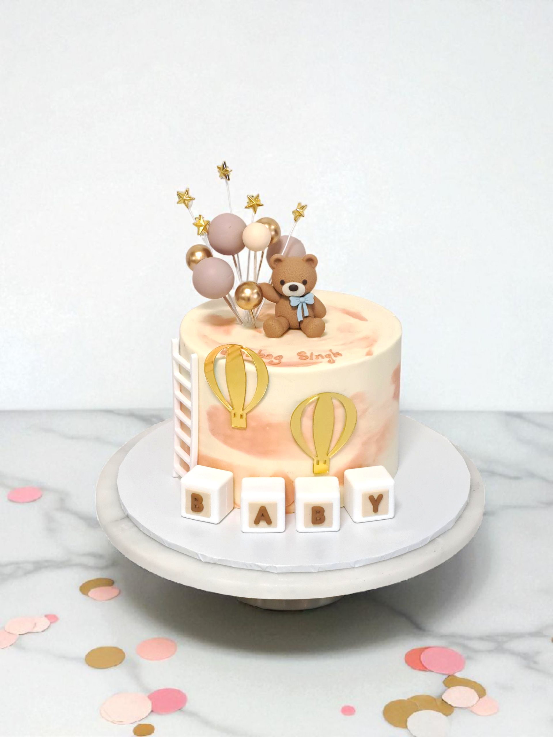 Dreamy Teddy Bear & Hot Air Balloon Baby Cake | Angel's Delight